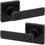 Kwikset Breton Entry Door Handle with Lock and Key, Secure Keyed Reversible Lever Exterior, for Front Entrance and Bedrooms, Matte Black, Pick Resistant Smartkey Rekey Security and Microban