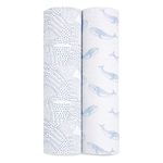 aden + anais oceanic Swaddle Blanket - Pack of 2 | Large 100% Breathable Organic Muslin Cotton Swaddle Wrap Set for Baby Boys | Blue, Wales, Stars Print Designs | Newborn & Infant Sleep Essentials