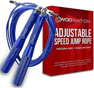 WOD Nation Aluminum Handle High Speed Adjustable Jump Rope for Women and Men - Perfect Skipping Rope for Boxing, Fitness, Workout - Blue