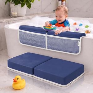 Rylor Premium Baby Bath Kneeler Mat & Elbow Rest Pad Set – Comfortable Bath Kneeler and Elbow Kneeling Rest Pad for Parents, Extra Long 26'', 2.4'' Thick, Non-Slip Support for Easy Bath Time (Blue)