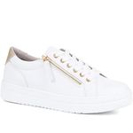 Pavers Ladies Supportive Lace-Up Fashion Trainers in White with Chunky Platform Sole and Faux Leather - Side Zip Casual Flat Shoes - Size UK 7 / EU 40