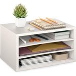 Ballucci Paper Organizer, 3-Tier Stackable Wood Desk Organizer, Document File Organizer and Mail Sorter with Adjustable Storage Shelves, White