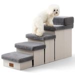 COZY KISS Pet Stair for Small Dogs with Storage, 21" H Foldable Dog Ramp with Soft Leakproof Cover, Older Cat Steps for High Bed or Car, Lightweight, Comfort, 39.7x13x21.2 inch, 5 Tiers, Grey