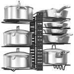 Housolution Pan Organiser for Kitchen Cupboard, Pot and Pan Stand Rack with 8 Adjustable Non-slip Dividers, Saucepan Storage Organiser Rack with 2 DIY Methods