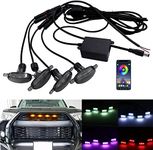 AUTO MT Universal 4Pc Car Front Grille Lights Rgb Light Lamp Remote App Control Decorative Led Kit, Black