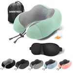 DAWNTREES Green Travel Neck Pillow,Pure Memory Foam Neck Pillows for Travel Airplane, Business Trip with Luxury Bag, Travel Kit with 3D Contoured Eye Masks, Earplugs.…