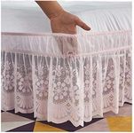 Feyart Wrap Around Lace Bed Skirt, Elegant Breathable Flower Pattern Stretch Dust Ruffle, 15 Inch/38cm Drop (Pink, 135 x 200)