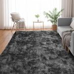 6x9 Area Rugs for Living Room, Soft Bedroom Rug Deerly Shaggy Large Kids Room Rug Non-Slip Cute Rug for Dorm Kids Room Area Rug Home Decor, Tie Dyed-Dark Grey