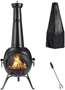 SINGLYFIRE Prairie Fire Outdoor Chiminea Fireplace Deck or Patio Backyard Wooden Fire Pit with Chiminea Cover Rust-Free Iron Black