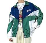 Floette Retro Colorblocked Track Jacket Windbreaker Jacket Athletic Hip Hop Outdoor Windproof Coat, 7, Large