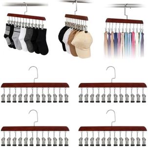 4PCS Space Saving Hanging Clothes Organizer, Wooden Pants Hanger 12-Clip