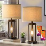 GyroVu Table Lamps for Bedrooms Set of 2, Bedside Lamps Set of 2 Touch Control with 3 Way Dimmable, Table Lamps with USB Charging Ports for Living Room, Bedroom, Office (Oil-Rubbed Bronze)