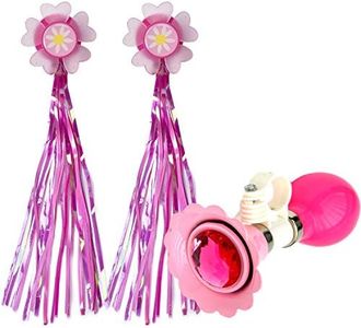 Kids Bike Horn, Children Bicycle Bell with 2 Pack Bike Handle Streamers Bike Accessories for Girls or Boys (Pink)…