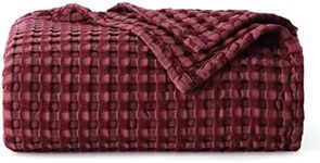 Bedsure Cooling Cotton Waffle Weave Blanket - Lightweight Breathable Blanket of Rayon Derived from Bamboo for Hot Sleepers, Luxury Throws for Bed, Couch and Sofa, Burgundy, 50x70 Inches