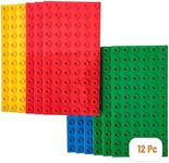 Strictly Briks Toy Building Block, Big Briks Stackable Baseplates for Towers, Shelves, and More, 100% Compatible with All Major Brands, Basic Colors, 12 Pack, 7.5x3.75 Inches