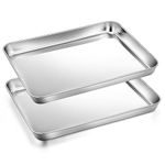 2Pcs Toaster Oven Baking Pan Set (9 inch), Joyfair Stainless Steel Small Bakeware Tray Pans for Cookie Bacon Vegetable, Non Toxic & Healthy, Heavy Gauge & Rolled Rim, Rust-free & Dishwasher Safe