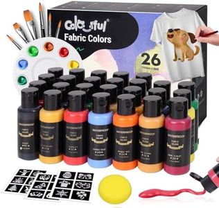 Colorful Fabric Paint Set with 6 Brushes, 1 Palette, 26 Colors Waterproof Permanent Textile Painting Kit for Adults to Arts on Clothes, Shoes, and Canvases