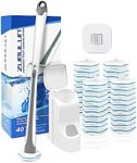 ZUBULUN Disposable Toilet Brush Holder Set Wall Mounted with 40 Cleaner Refills, Small Hidden Bathroom Bowl Cleaning Wand Kit Long Handle with Storage Caddy