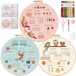 UXORSN 3 Sets Embroidery Kit for Beginners Adults Learn 30 Different Stitches Cross Stitch Starter Kits Including Fabric with Stamped Flower Pattern Threads Needles Hoop and Video Tutorials