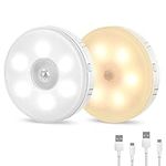 LED Night Lights with Motion Sensor, USB Rechargeable Light, 4Modes (Cold AUTO/Warm AUTO/ON/Off), Two-Color Upgrade, Cupboard Lights with Magnetic for Kitchen, Stairs, Bedroom, Hallway, 2 Pack