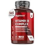 Vitamin B Complex High Strength - 365 Vegan Tablets (1 Year Supply) - Blend of 8 B Vitamins & Vitamin C - One A Day - No Fillers - Folic Acid, Biotin, B1, B2, B3, B5, B6, Vitamin B12 Supplement