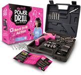 DIY jr. My First Power Drill - 60-Piece Working Tool Set for Girls - Rechargeable Cordless Pink Drill with LED Light - Learning, Building & Construction Kit for Kids - With Carrying Case, Charger