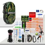 Survival Kit,74 Piece Survival Gear First Aid Kit,Waterproof Emergency Medical Kit Earthquake, Outdoor Adventure, Hiking, Hunting,Camping,Present for Men Women(Camouflage Green)