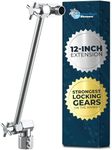 HammerHead Showers® ALL METAL 12 Inch Shower Head Extension Arm - Adjustable Shower Arm Extension Raises Showerhead Height - Shower Extender Arm Supports up to 10lbs — Chrome