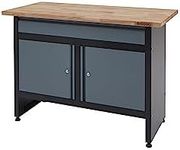 BiGDUG Garage Workbench Drawer Cabinet - Workshop Storage Workstation - 842H x 1200W x 600D mm - 1x Drawer 2x Door Cupboard - Black/Grey