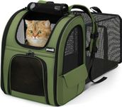 pecute Expandable Cat Backpack Carrier, Backpack for Cats & Small Dogs Up to 5kg, with 4-Side Breathable Mesh, Multi-Entry & Lockable Zippers for Travel, Hiking, Camping - Hands Free, Green
