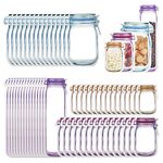 60Pcs Mason Jar Zipper Bags Resuable Snack Bags Portable Food Storage Snack Zipper Bags for Kitchen Travel Camping Picnic Organizer(15S 15M 15L 15T)