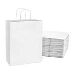 White Gift Bags - 10x5x13 Inch 50 Pack Medium Kraft Shopping Bags, Paper Bags with Handles, Craft Totes in Bulk for Boutiques, Small Business, Retail Stores, Restaurants, Merchandise, Take Out, Party