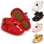 Meckior Infant Baby Girls Soft Sole Bowknot Princess Wedding Dress Mary Jane Flats Prewalker Newborn Light Baby Sneaker Shoes, C20/Red, 12-18 Months Toddler