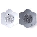 Okami Products Japanese Flower Silicone Soap Dish - Pack of 2 Soap Holder (White & Grey)