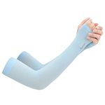 JK Home UV Protection Cooling Ice silk Arm Sleeves - UPF 50 Sun Sleeves for Men & Women for Running, Cycling, Fishing, Golf, Volleyball, Basketball, Baseball & Football Sky Blue-Mitten