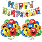 26Pcs Sesame Street Banner Balloons Party Supplies,1pc banner and 25pcs 12 inch Sesame Street Latex Balloons for Kids Baby Shower Birthday Party Decor