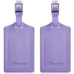 Travelambo Luggage Tags for Suitcases Faux Leather Privacy Protection 2 Pack Bag Tags Travel Accessories Essential, Classic Purple, Medium