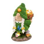 TERESA'S COLLECTIONS Garden Ornaments Outdoor, Lovely Flowers Picking Gonks with Solar Lights, Family Gnomes Series, Waterproof Resin Ornaments, Garden Decorations Gifts 20.5CM