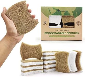 Biodegradable Natural Dish Sponges Kitchen Pack of 12 - Coconut and Cellulose Sponges for Dishes and Surfaces - Eco Friendly Non-Scratch Heavy Duty Dish Scrubber Sponges Bulk for Household