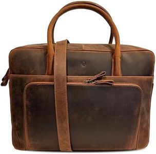 DONBOLSO Laptop Cover, Brown Leather Business Bag, Organizer Compartment, Removable Shoulder Strap, Suitable for 14inch Laptops, Durable with YKK Zips