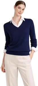 State Cashmere Women’s Essential V-Neck Sweater 100% Pure Cashmere Classic Long Sleeve Pullover (Navy, XX-Large)