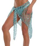 Cooriho Women Hollow Out Crochet Cover Up Triangle Shawl Wrap Scarf Sarong Fishnet Skirt with Shells