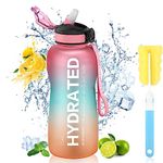 MYFOREST 64oz Water Bottle, Time Marker for Motivational Hydration, Drop-proof, BPA-free, Nozzle/Straw/Carry-Strap/Wide-Mouth for Easy Clean - 1900mL Large Sports Jug