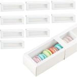 10 Pieces Macaron Box, White Cake Box with Window, Pastry Packaging Box for Macarons Biscuits Candies Small Breads