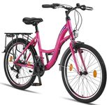 Licorne Bike Stella Premium City Bicycle Pink - 24-inch Bike – 21 Gear Speeds – Bike for Girls, Boys, Men and Women- City Bike for cycling – includes tools​