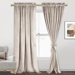 JIUZHEN Velvet Blackout Curtains for Living Room - 84 inches Thermal Insulated Room Darkening Rod Pocket Drapes for Office/Party, Set of 2 Panels with Tiebacks, 52W x 84L, Beige