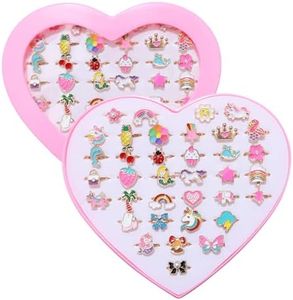 PASEMM 36pcs Little Girl Jewel Rings, Adjustable Unicorn Rings Toys, No Duplication Kids Play Rings in Box,Dress Up Rings for 4-12 Year Old Girls, Birthday Christmas Valentine's Day Holiday Gifts