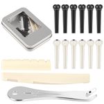 12 Pieces Guitar String Pegs Replacement Parts Tools Kits Acoustic Guitar Bridge Pins with 2 Pcs Guitar Bridge Saddle Nut and Bridge Pin Puller Remover