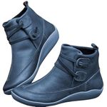 Try Before You buyWork Boots for Women Wide Fit Walking Shoes Fahion Orthopedic Shoes High Top Leather Shoes Soft Sole Wedge Boots Comfort Arch Support Running Shoes Casual Non-Slip Boots Blue