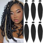 Xusuperb Short Pre Stretched Braiding Hair 16 inch 1B Black Easy Braids Extensions 6 Packs Hot Water Setting Soft Yaki Texture Kanekalon Synthetic Crochet Hair for Braiding(1B)